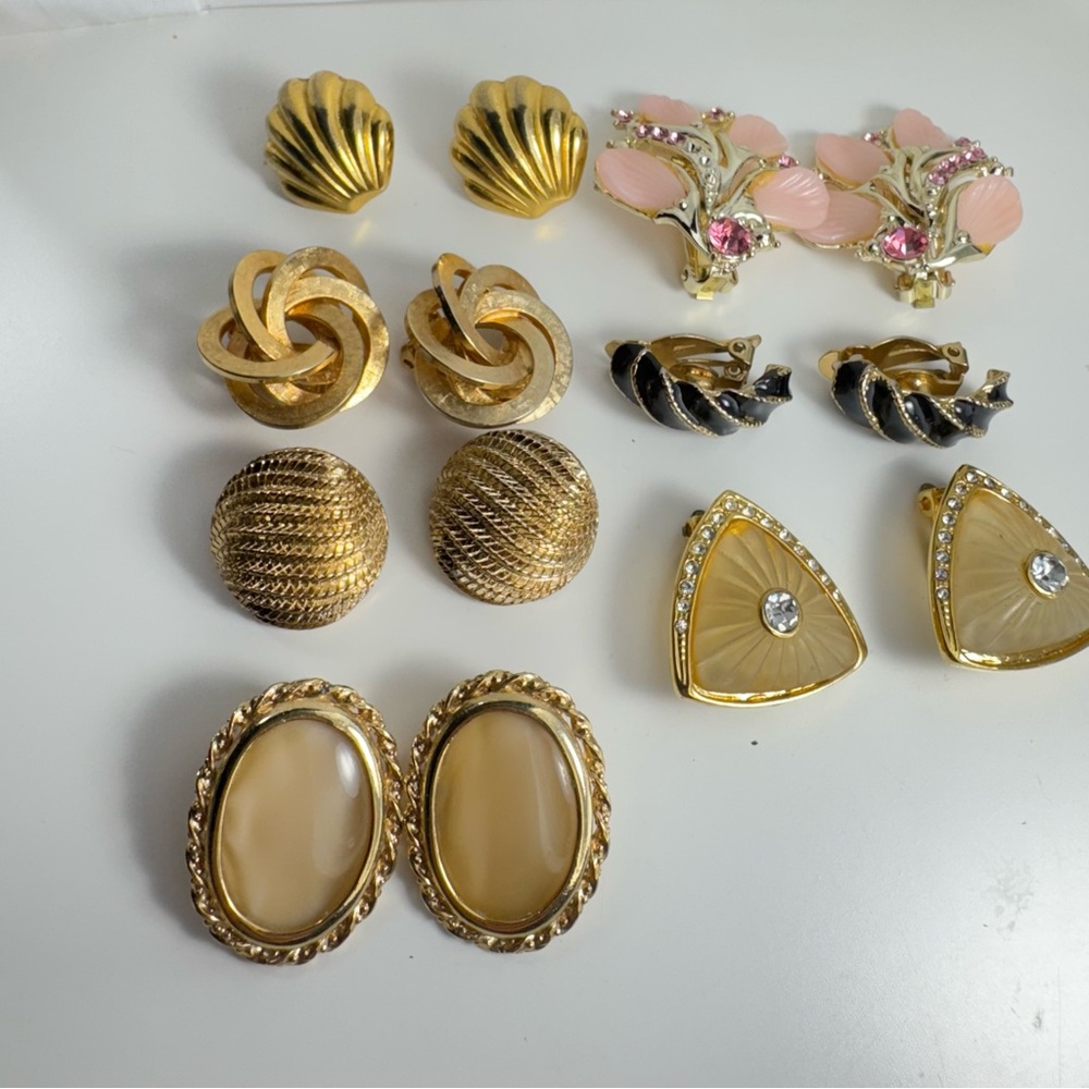 Vintage Lot of 7 Earrings Goldette Marvella, Monet, Judy Lee Clip-On & Screwback